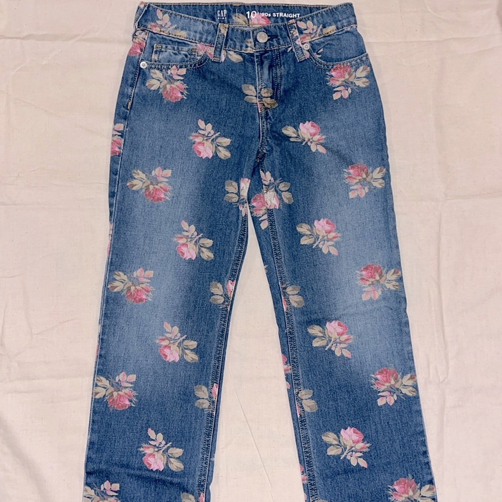 90s Straight Style Floral Print Girl’s Jeans